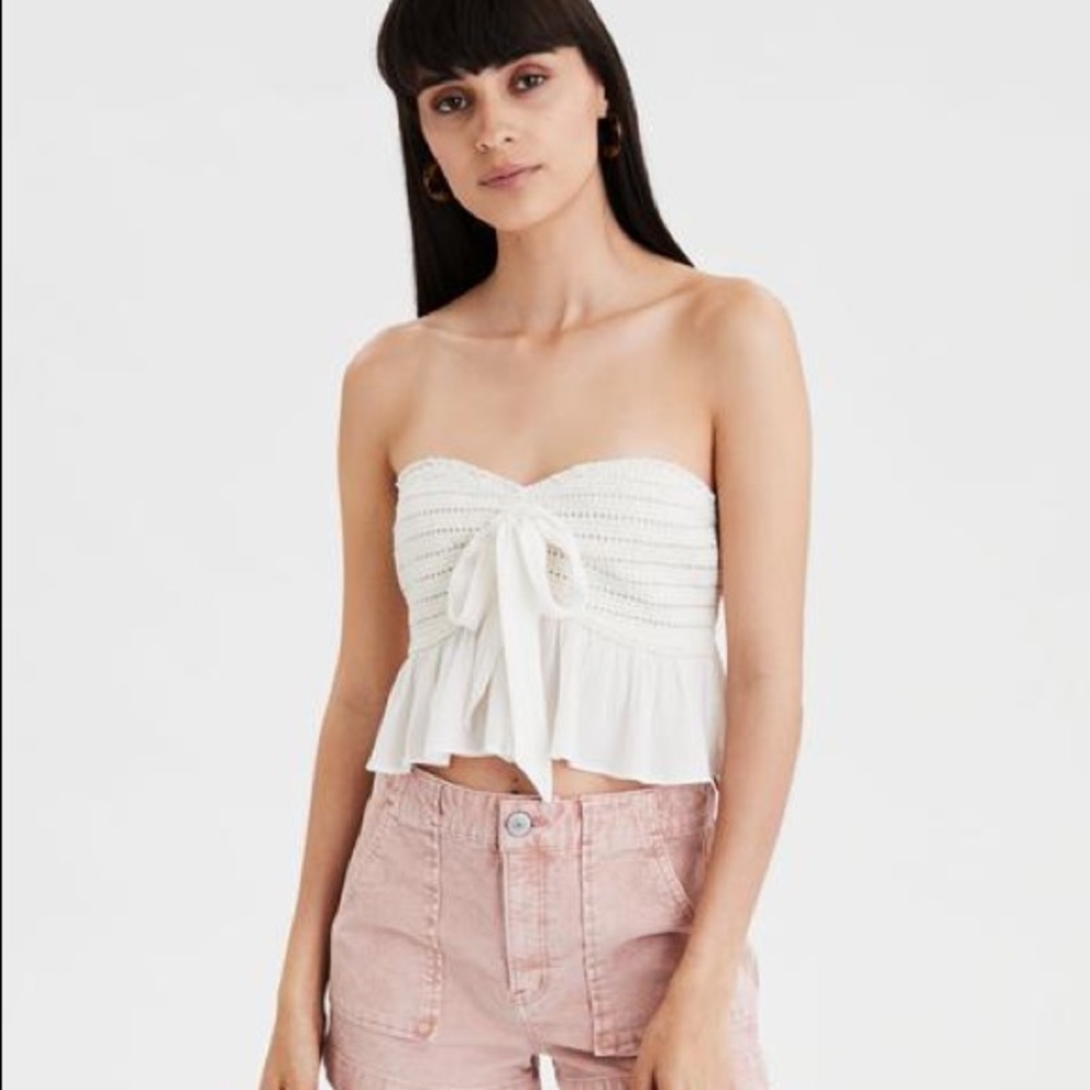 American Eagle Crochet tie front tube top S